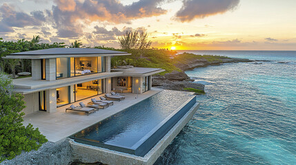 Luxurious oceanfront property with stunning sunset views and infinity pool