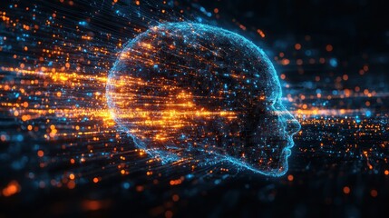 Digital Mind: A Cybernetic Head Emerges from Data Streams