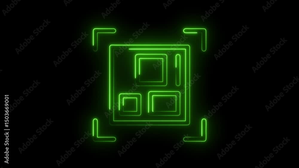 Poster glowing green neon interface element animation on black background for technology and design project