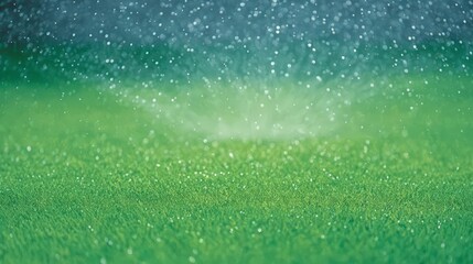 Lush Green Grass Sprinkler Irrigation  Water Drops  Nature Background