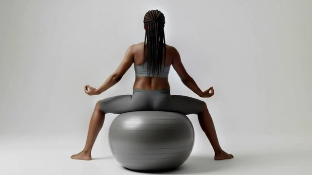 ebony african pregnant woman balance her body and bounce ball training