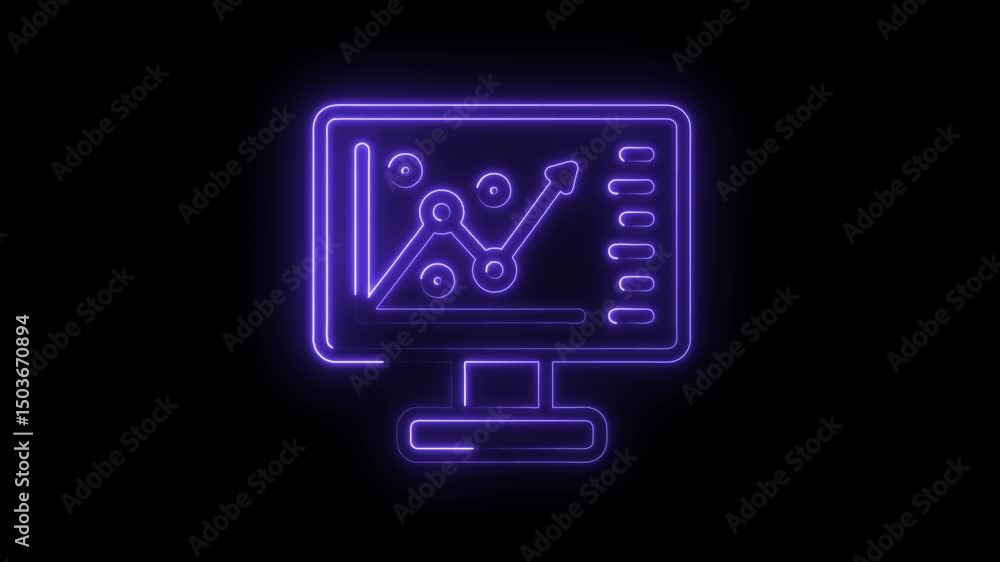 Poster neon style business graph on a computer screen with an upward trend