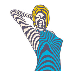 Illustration of a beautiful woman represented in stripes. Young attractive woman.