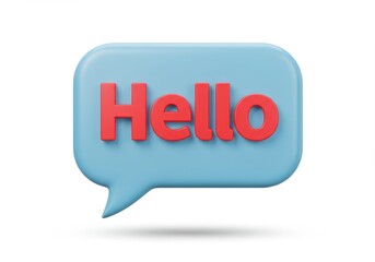 A light blue speech bubble with the word hello in a vibrant red font on white