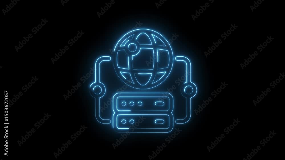 Poster blue neon network server globe connection technology glowing internet system connectivity concept