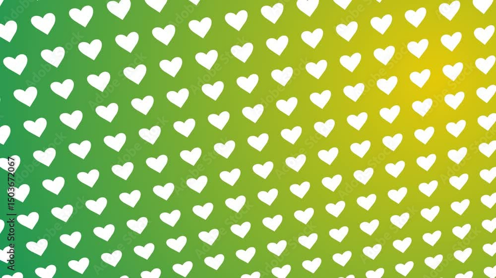 Poster simple animation of a white heart pattern on a green-yellow gradient background