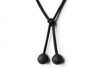 Black cord with knotted center and two black balls.