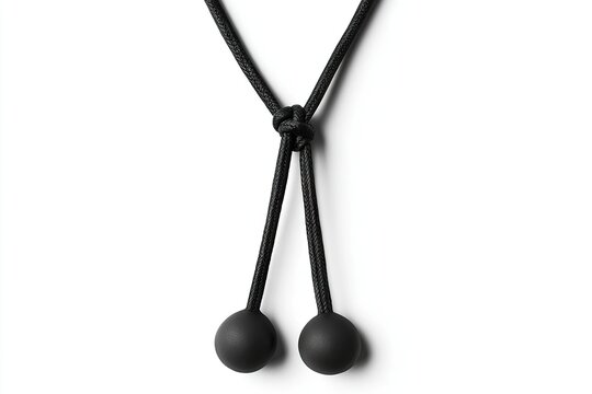 Black cord with knotted center and two black balls.