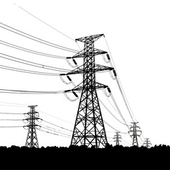 High Voltage Power Transmission Lines Electricity Infrastructure Illustration