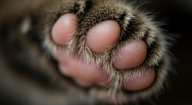 Close-up of a Cat's Paw, Pink Pads and Soft Fur
