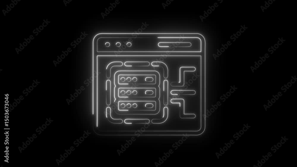 Poster server neon icon glows data center technology concept cybersecurity modern cloud computing
