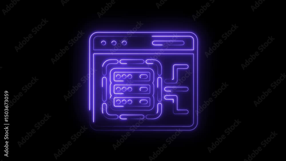Poster server data neon outline on black background for web hosting or cloud solutions