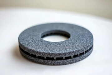 Close-up view of a dark gray circular disc.