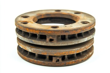 Two rusty brake discs stacked together.