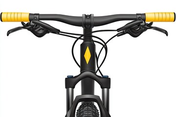 Close-up view of a bicycle's handlebars and front forks.