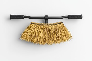 A decorative, straw-like cleaning brush mounted on a black handlebar.