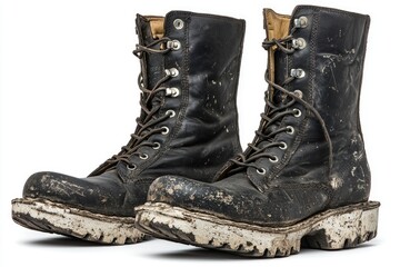 Pair of heavily soiled work boots.
