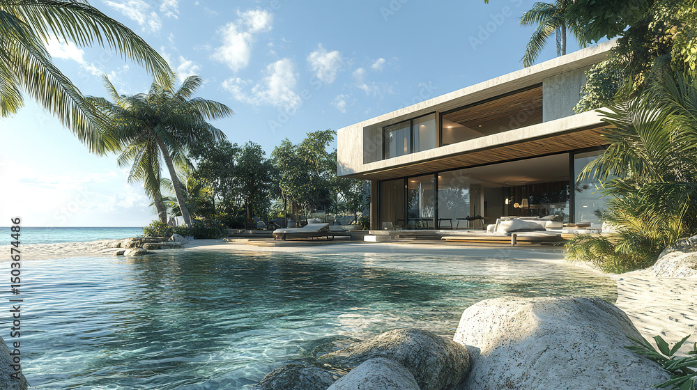 Aufkleber luxurious oceanfront property with modern architecture and serene surroundings