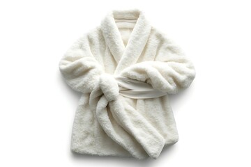 Ivory Plush Robe, Knotted Waist, Soft Texture, Isolated on White, Top Down View
