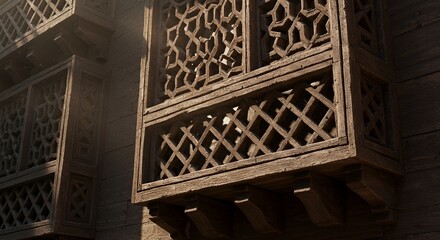 Intricate Wooden Window Detail: Middle Eastern Architecture