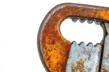 Close-up view of rusty metal pipe wrench.
