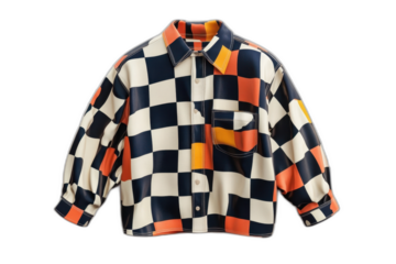 White and orange checkered shirt isolated on transparent background.