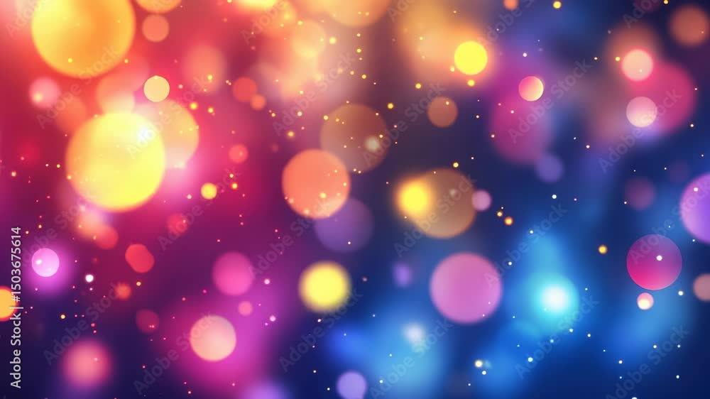 Poster radiant particles of light floating in a colorful, dreamy bokeh background scene