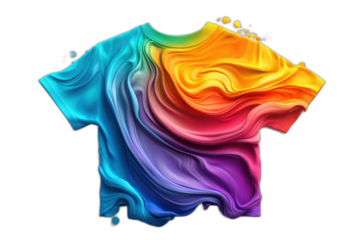 Rainbow colored t-shirt with vibrant stripes isolated on transparent background.