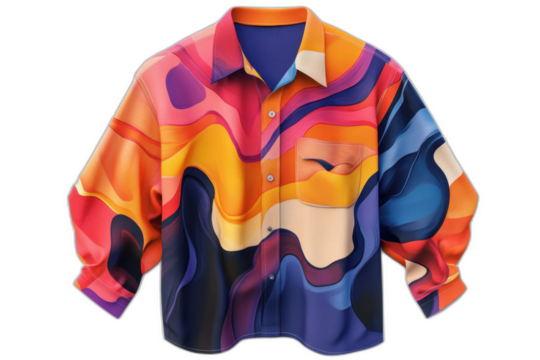 Colorful shirt with vibrant pattern isolated on transparent background.