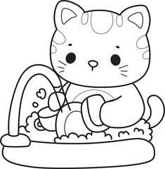 Naklejka premium Lineart of a bunch of cute cat with various activities. Outline ofkKawaii animal kitty for scrapbook and sticker.