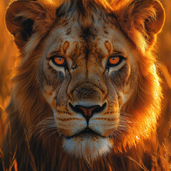 Naklejka premium A lion resting majestically in the wild.