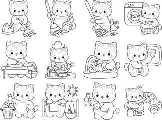 Lineart of a bunch of cute cat with various activities.
Outline ofkKawaii animal kitty for scrapbook and sticker.