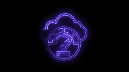 Cloud computing performance meter animation on dark background representing data analytics and monitoring - Powered by Adobe