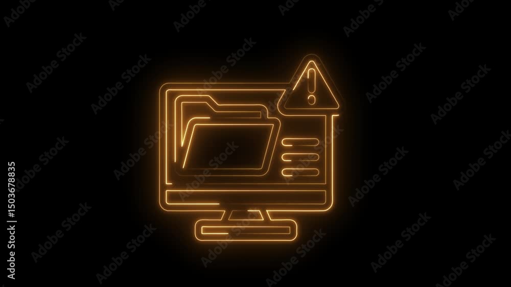 Poster glowing neon monitor with file folder alert concept for cyber security issues