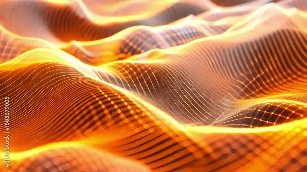 Aufkleber abstract digital waves glowing orange and yellow energy patterns in futuristic landscape of vibrant 