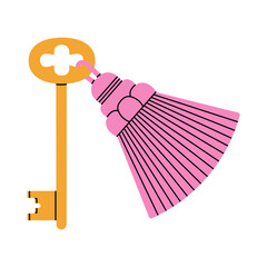 Vector illustration with an antique key and a tassel keychain. Good for logo design, wedding invitations, book covers, art prints, greeting cards, and promotional materials.