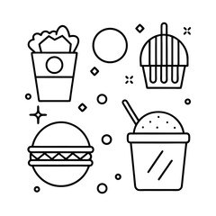 Set of Fast Food Outline Icons