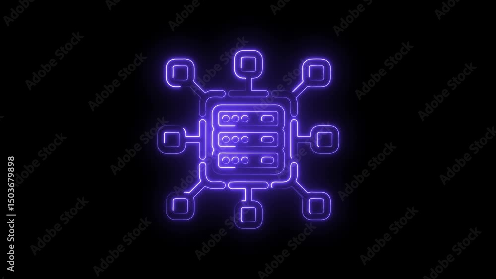 Poster neon style server data network nodes connectivity concept on a black background