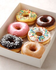 Colorful Donuts in a Box with Sprinkles
