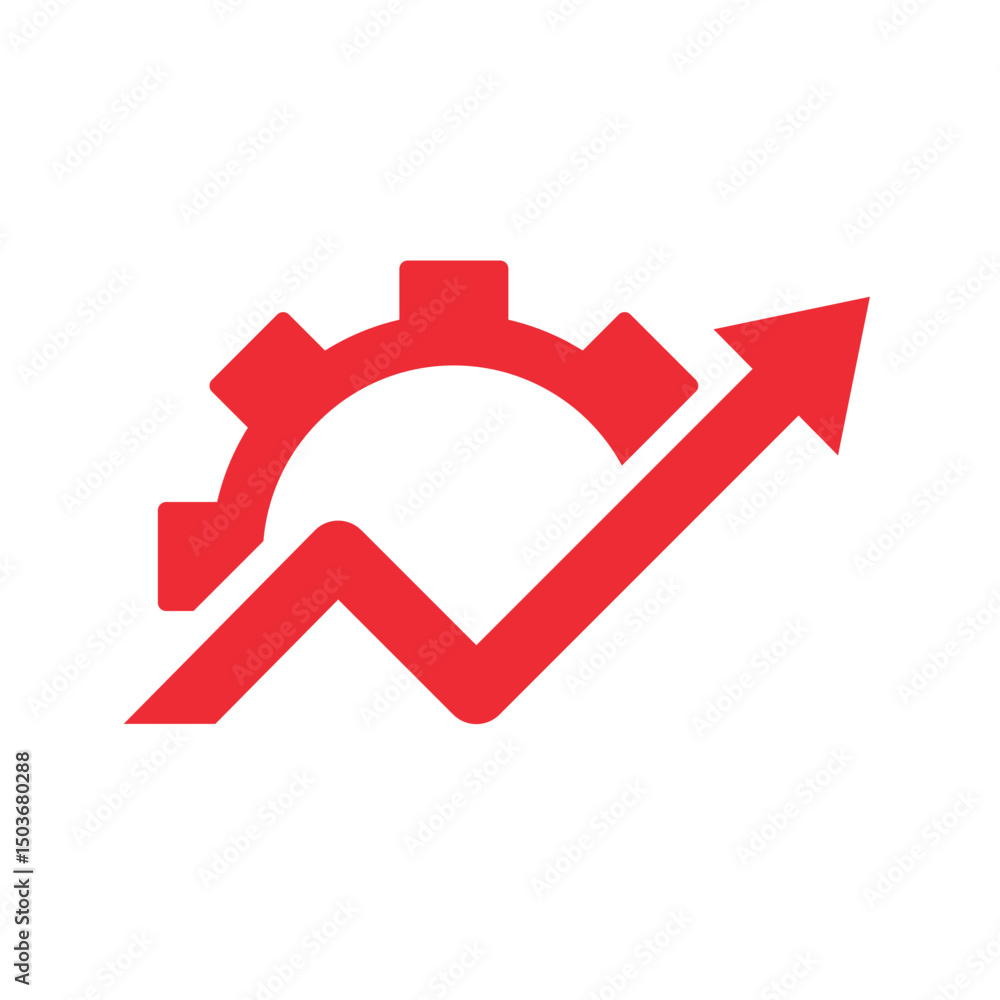 Poster mechanism and graph arrow pointing up. vector linear icon illustration on white background.