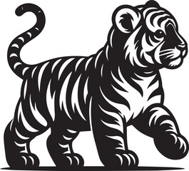 black and white baby tiger, baby tiger silhouette vector icon