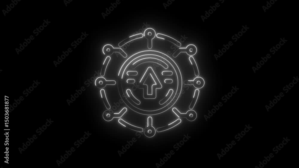 Poster white neon arrow connecting network nodes illustrating growth in black background animation