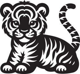 Obraz premium black and white baby tiger, baby tiger silhouette vector icon