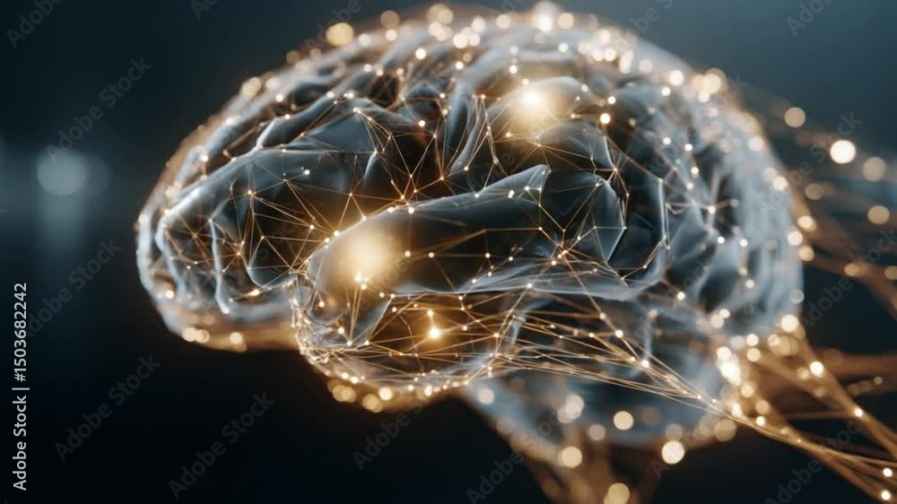 Aufkleber futuristic digital brain network visualization with glowing connections in a dark background