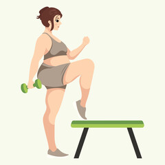 Plus Size Woman Exercising with Dumbbell on a Step Platform