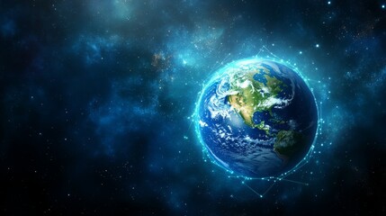 Obraz premium Earth in Space Global Network Connections Futuristic Digital Planet Cosmic Background