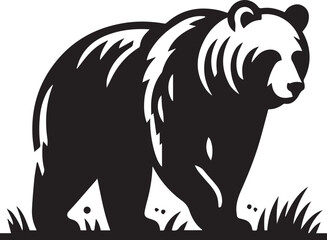 Obraz premium black and white bear, bear silhouette vector icon full body