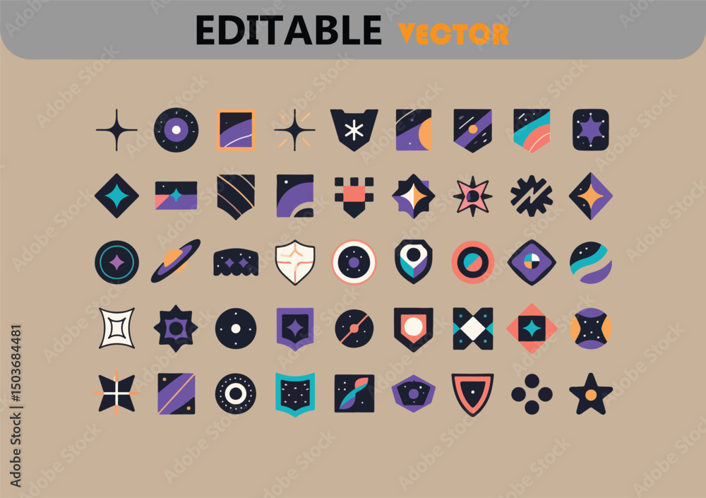 Poster collection of editable vector space icons and symbols