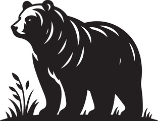 Obraz premium black and white bear, bear silhouette vector icon full body