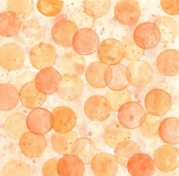 Fototapeta Watercolor painting circle shape, yellow and red bokeh background on paper. illustration for colorful bokeh, orange circles, autumn, summer, party, cover, card, banner. Hand painted texture style.